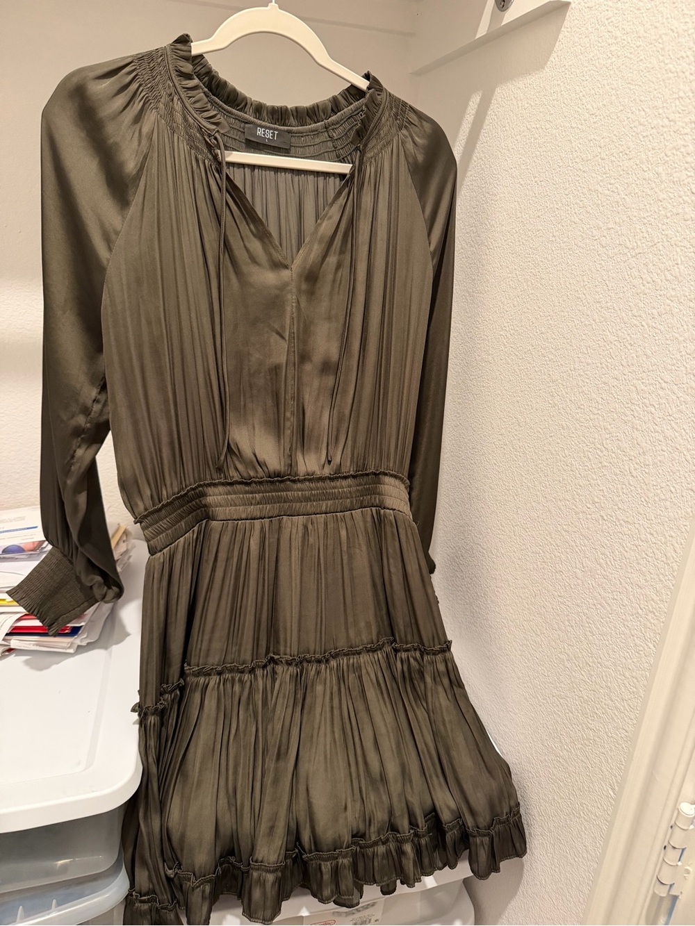 Olive Green Pleated  Dress